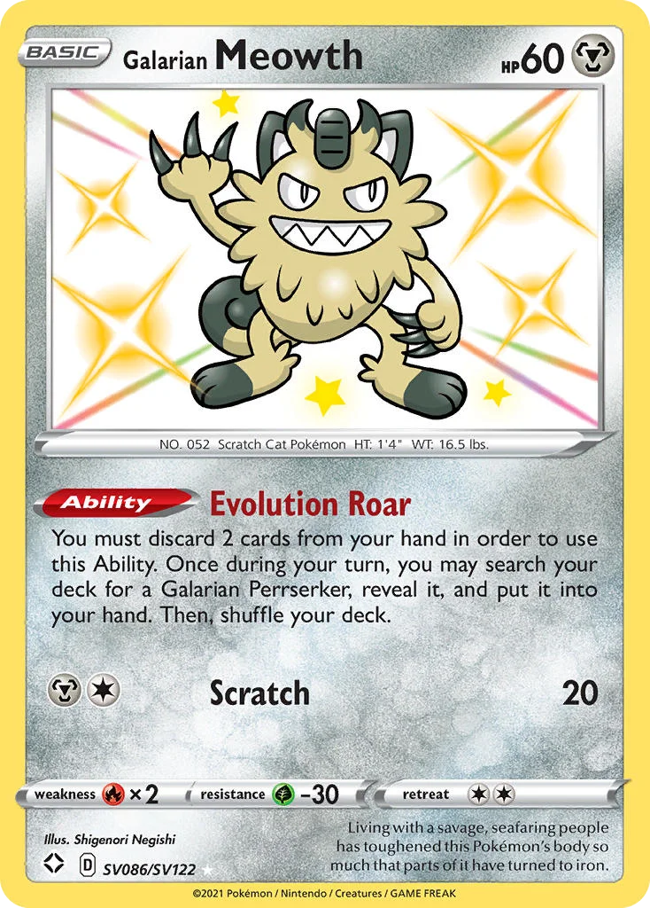 Galarian Meowth SV086/122 Rare shiny