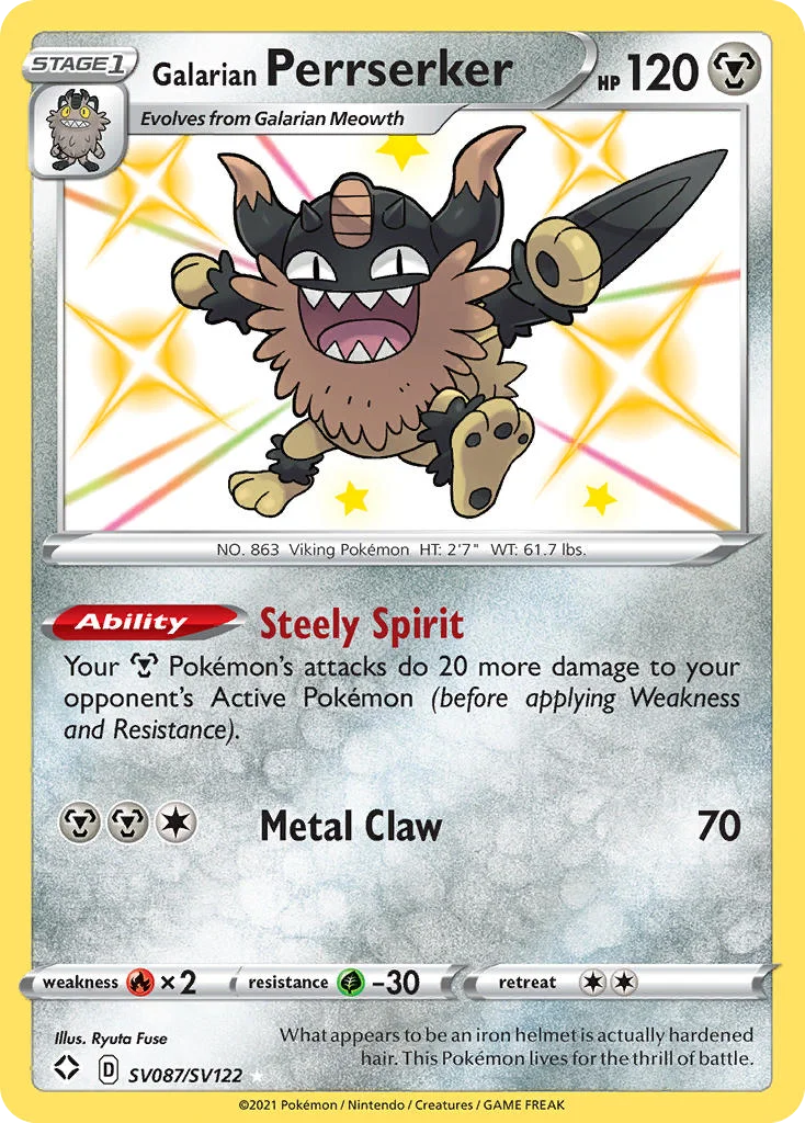 Galarian Perrserker SV087/122 Rare shiny