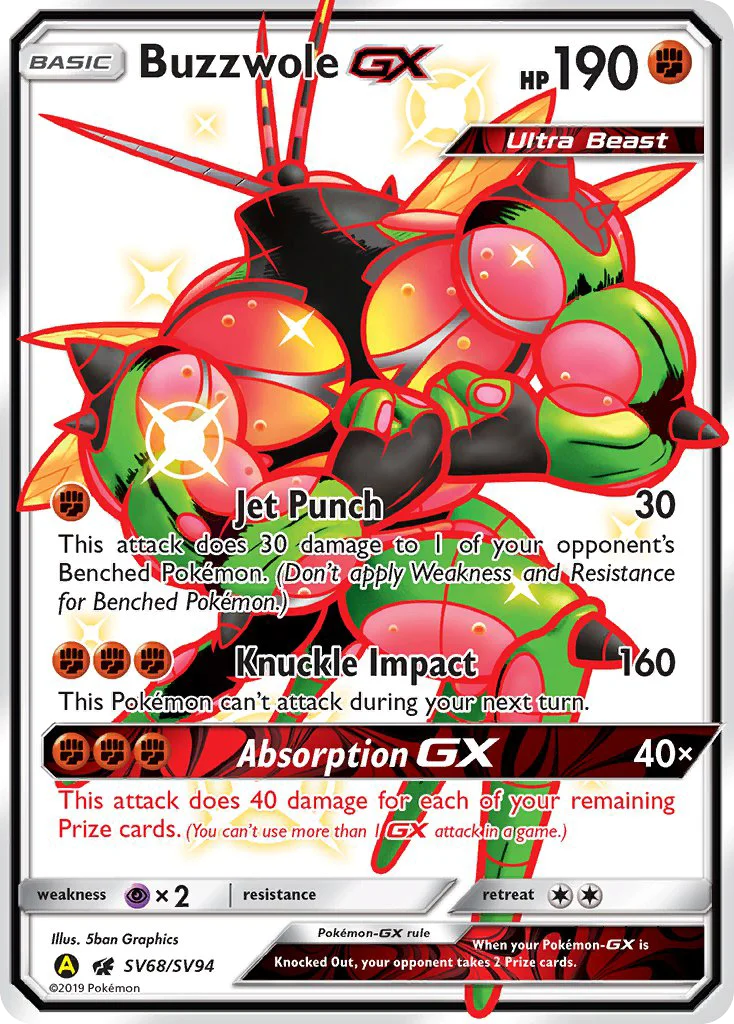 Buzzwole-GX SV68/94 Rare shiny gx